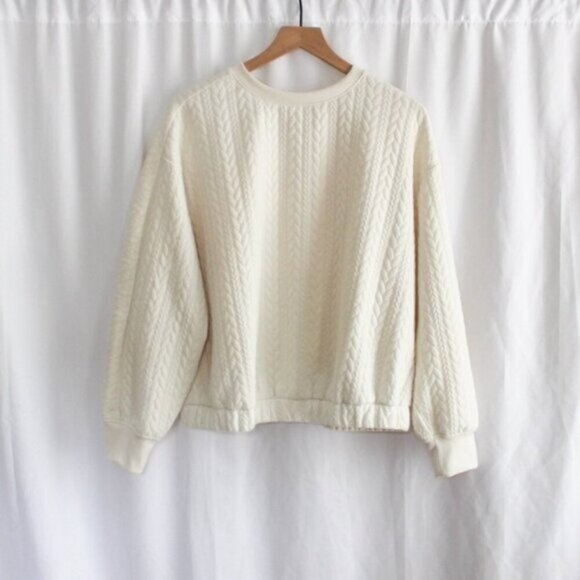 A New Day Women's Quilted Crewneck Long Sleeve Sweatshirt Ivory Large - Picture 1 of 7